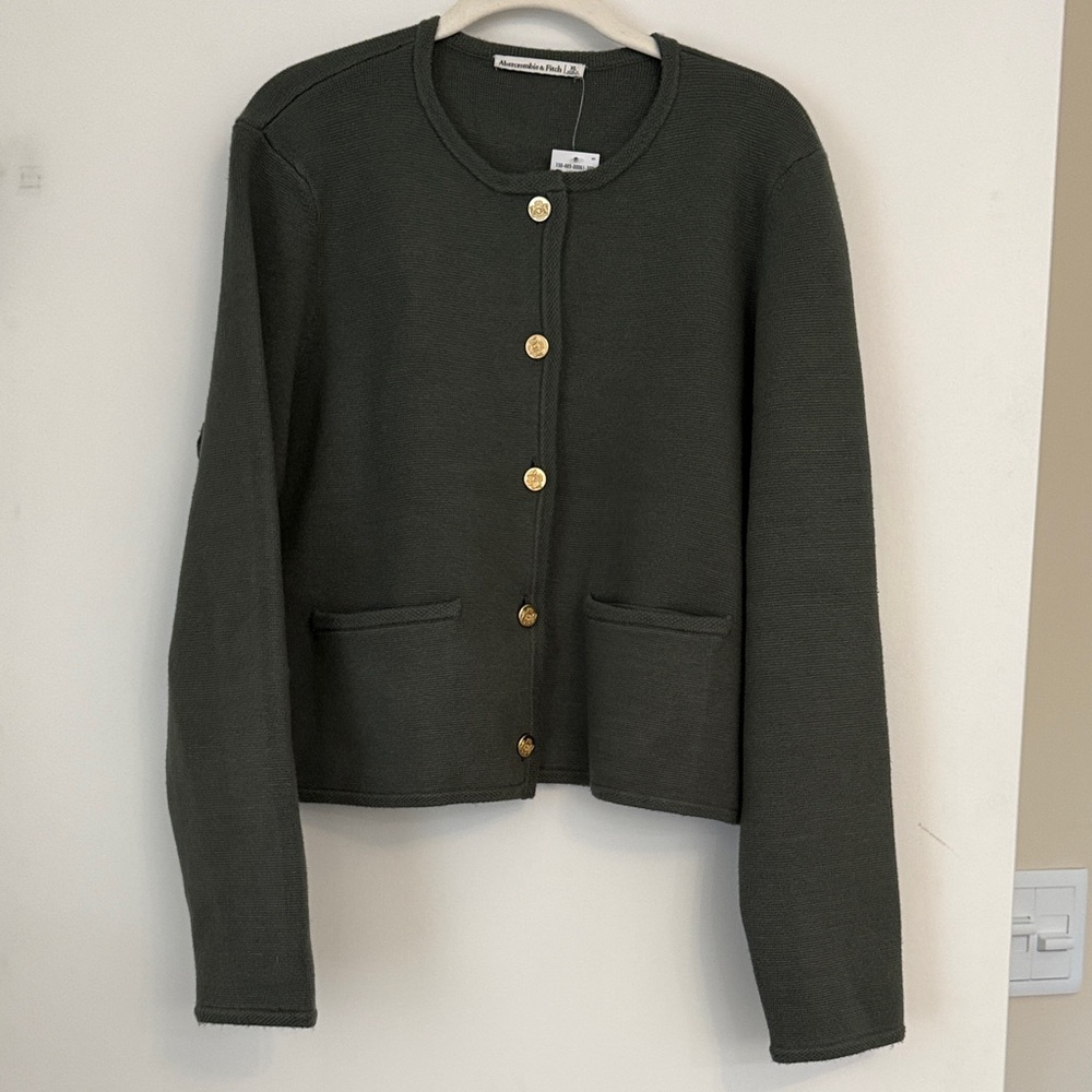 Abercrombie & Fitch Olive Cardigan with Gold Buttons